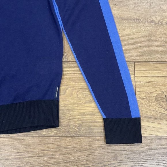 Armani‎ Exchange Sweater Mens Small 100% Merino Wool Blue Colorblock Pullover - Picture 3 of 10